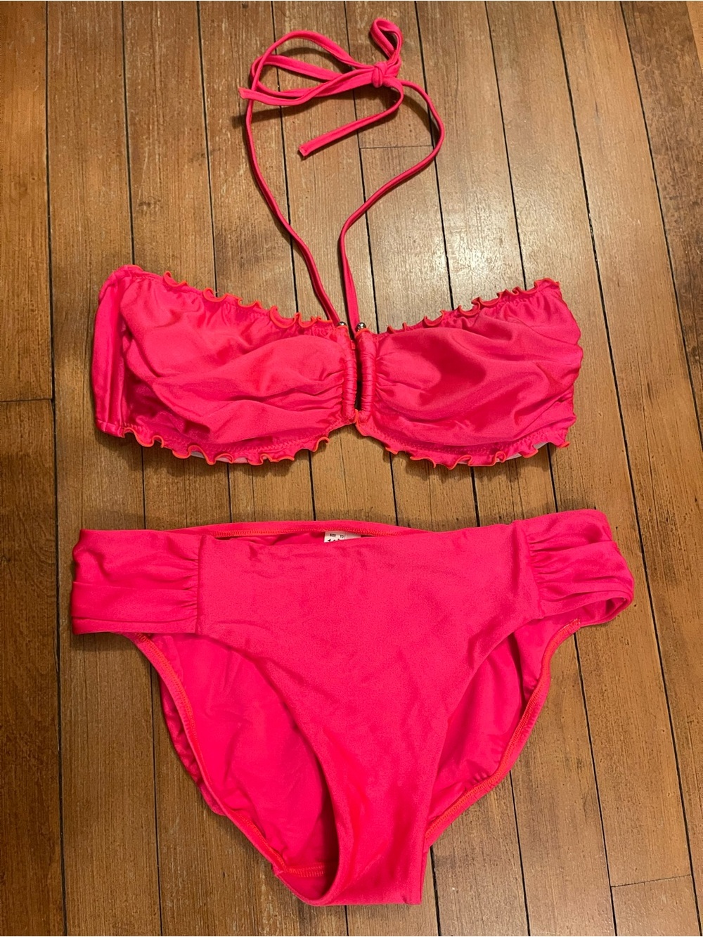 Seafolly Hot Pink Ruffled Bandeau Bikini Set